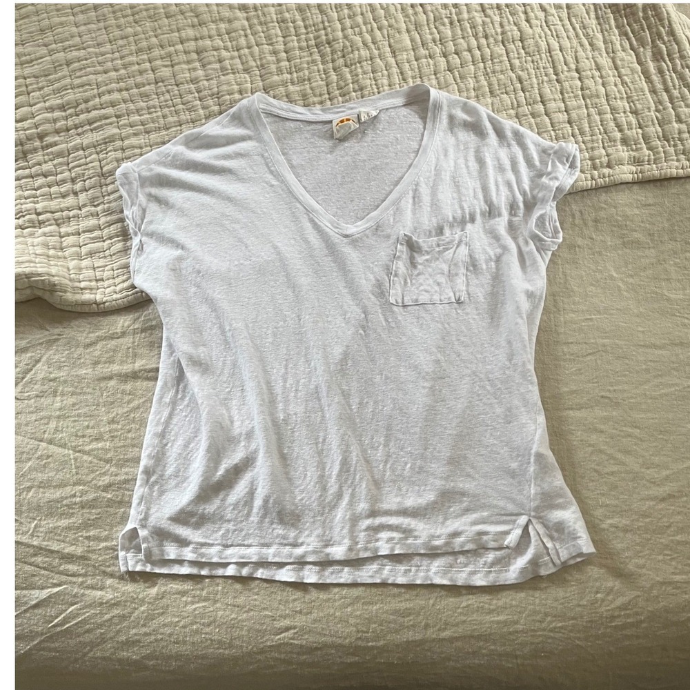 C&C Linen V-Neck Tee‎ Large White